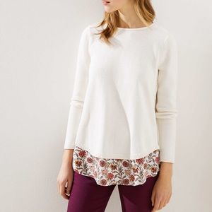 LOFT Floral Mixed Media Tie Back Sweater Small